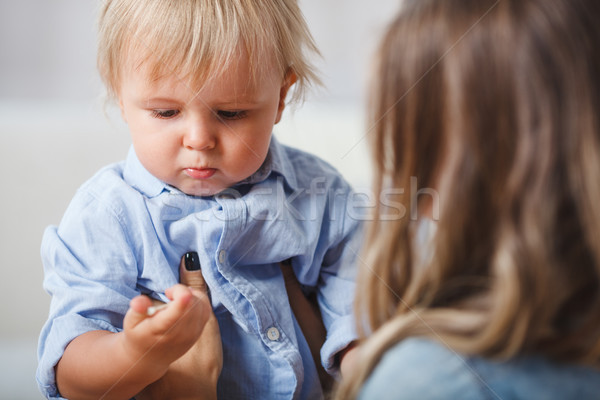 Foto stock: Madre · hijo · jugando · casa · primer · plano · retrato