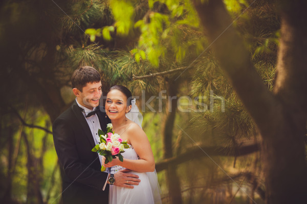 bride and groom outdoors portrait Stock photo © chesterf