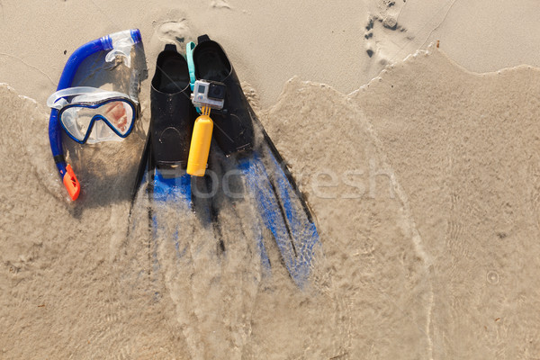 Stock photo: mask and flippers on sand