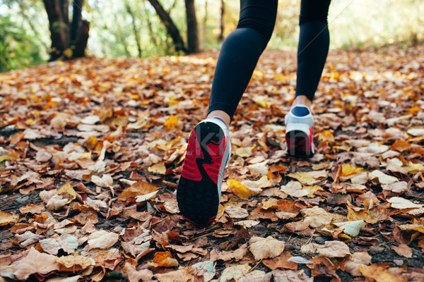 woman runs for fall foliage, shoes closeup Stock photo © chesterf