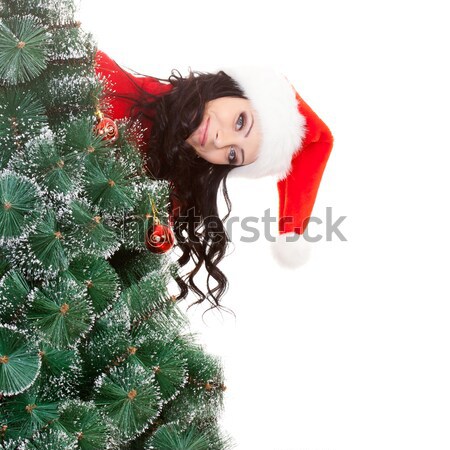 sexy woman decorating the fur tree on stepladder Stock photo © chesterf