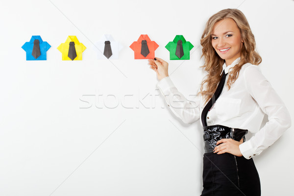 Stock fotó: Nő · origami · pólók · választ · piros · póló