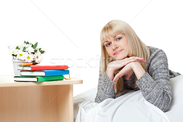 Stock photo: beautiful blondie near books