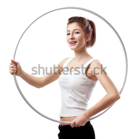 Jonge vrouw hoelahoep witte meisje gelukkig werk Stockfoto © chesterf