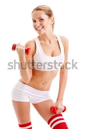 Stock photo: beautiful woman holding dumbbells
