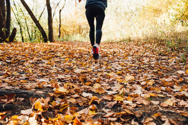 woman runs for fall foliage, shoes closeup Stock photo © chesterf