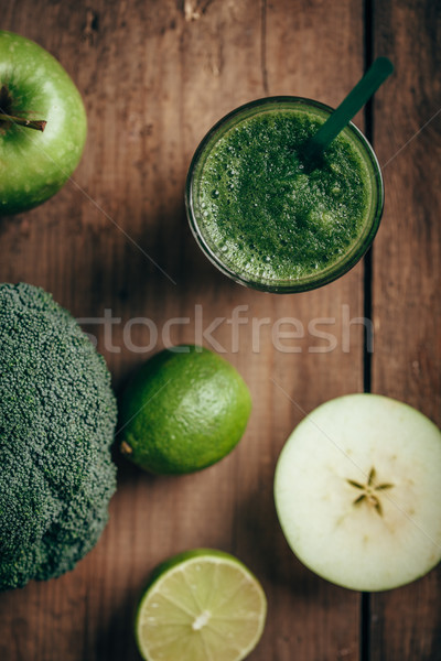 Fresh green smoothie from fruit and vegetables, healthy eating, selective focus Stock photo © chesterf