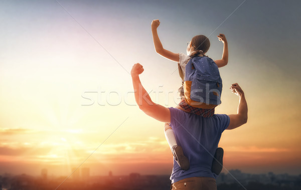 Man and girl with backpack Stock photo © choreograph