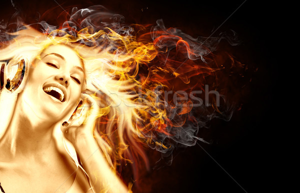 Szimbólum fényes fekete tűz absztrakt technológia Stock fotó © choreograph