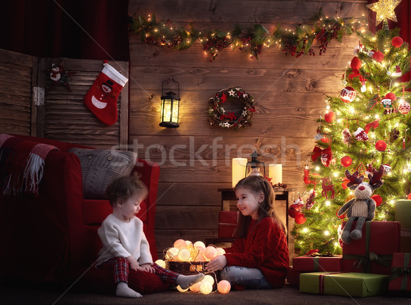 girls decorate the Christmas tree Stock photo © choreograph
