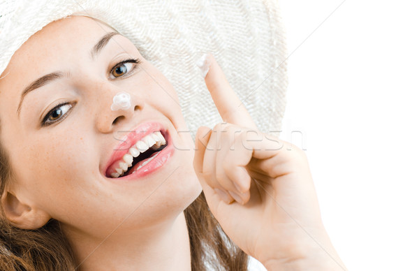 Frumuseţe portret fată alb zâmbet model Imagine de stoc © choreograph