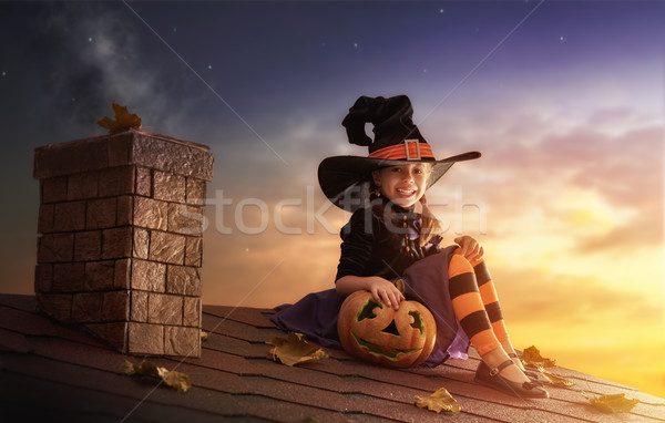 Kicsi boszorkány kint boldog halloween aranyos Stock fotó © choreograph