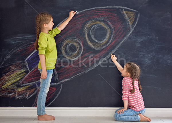 children are drawing rocket Stock photo © choreograph