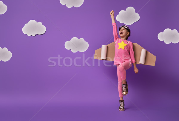 Lány játszik űrhajós kicsi gyermek űrhajós Stock fotó © choreograph