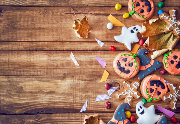 Foto stock: Halloween · doces · bolinhos · feliz · tabela · casa