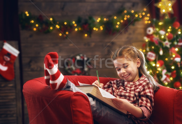 Foto stock: Menina · carta · alegre · natal · feliz