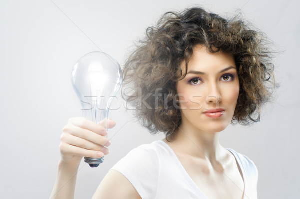 Stock foto: Beleuchtet · Glühbirne · Schönheit · Frau · Business · Frauen