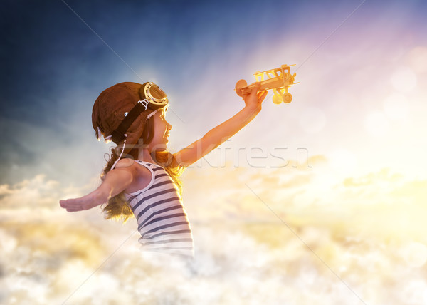 Träume Flug Kind spielen Spielzeug Flugzeug Stock foto © choreograph