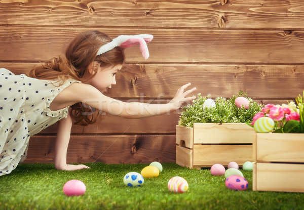 Lány visel nyuszi fülek kellemes húsvétot aranyos Stock fotó © choreograph