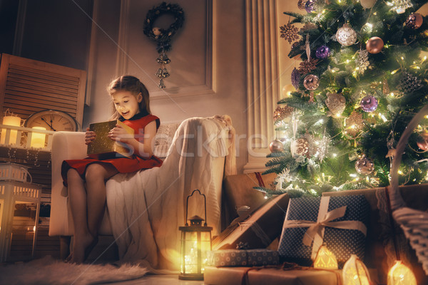 Lány mágikus doboz vidám karácsony boldog Stock fotó © choreograph