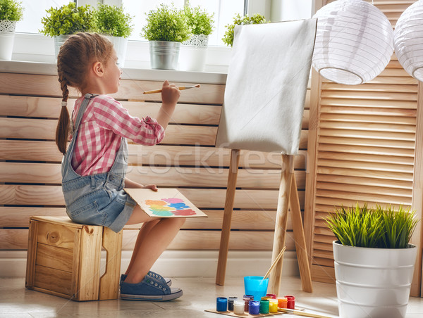 Foto stock: Criança · feliz · pequeno · doce · menina · comprometido