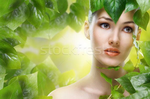 Stock foto: Schönheit · Porträt · Mädchen · Blätter · Frauen · Natur