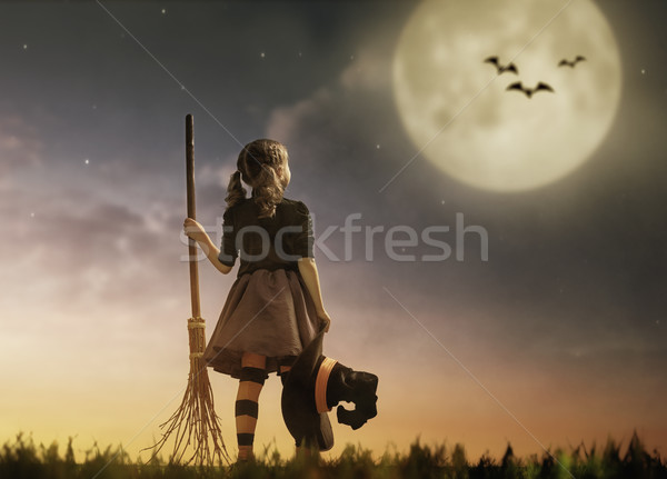 Küçük cadı açık havada mutlu halloween sevimli Stok fotoğraf © choreograph