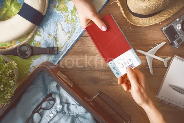 Stockfoto: Man · vrouw · planning · reis · avontuur · paar