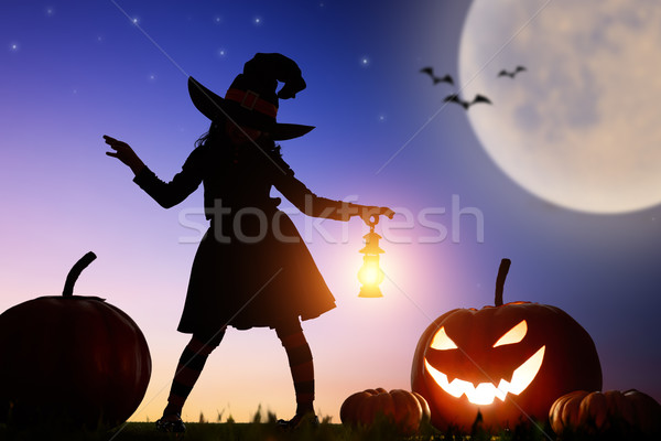 Stock photo: little witch outdoors