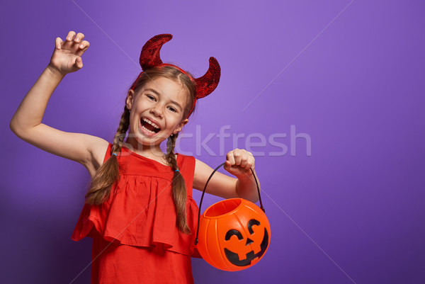 Stock foto: Wenig · Teufel · Kürbis · glücklich · Halloween · cute