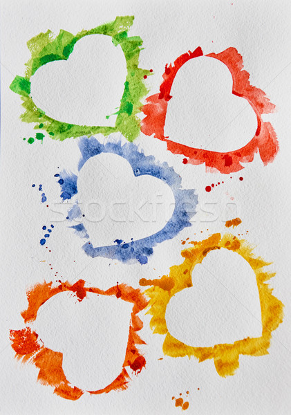 ストックフォト: 水彩画 · 心 · 白 · 虹 · 愛 · バレンタインデー