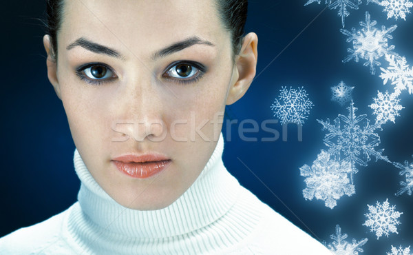 Foto stock: Frio · nevasca · jovem · assistindo · cara · olhos