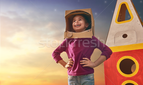 Stockfoto: Meisje · astronaut · kostuum · kind · speelgoed · raket