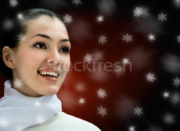 Foto d'archivio: Freddo · blizzard · giovane · ragazza · guardare · faccia · occhi