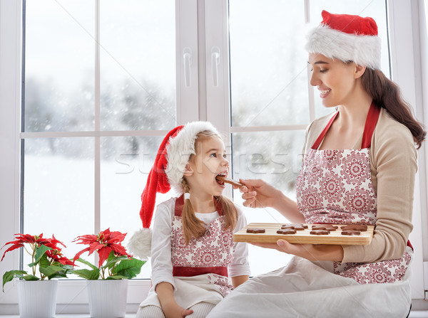 Foto d'archivio: Cottura · Natale · biscotti · madre · figlia · donna