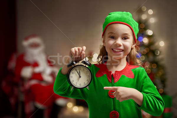 Christmas elf gelukkig kind kostuum alarm Stockfoto © choreograph