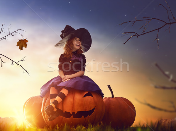 Pequeno bruxa ao ar livre feliz halloween bonitinho Foto stock © choreograph