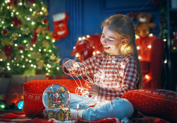Stockfoto: Kid · kerstboom · vrolijk · christmas · gelukkig · vakantie
