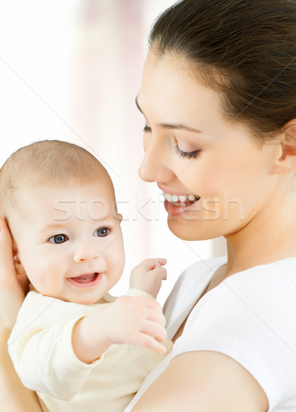 Foto stock: Família · feliz · feliz · mãe · bebê · mulher