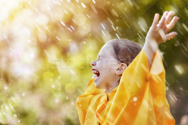 Kind Herbst Regen glücklich funny Dusche Stock foto © choreograph