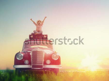 Koffers dak auto avontuur oldtimer zomer Stockfoto © choreograph