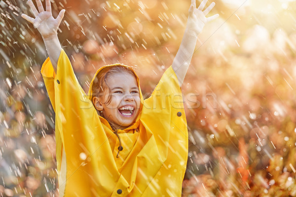 Kind Herbst Regen glücklich funny Dusche Stock foto © choreograph