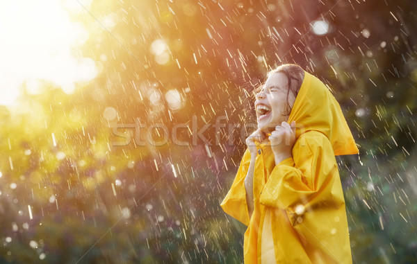 Kind Herbst Regen glücklich funny Dusche Stock foto © choreograph