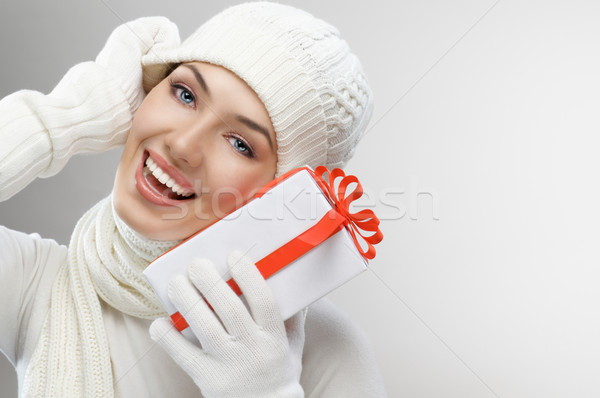 Christmas presenteert schoonheid jong meisje geschenk vrouwen Stockfoto © choreograph