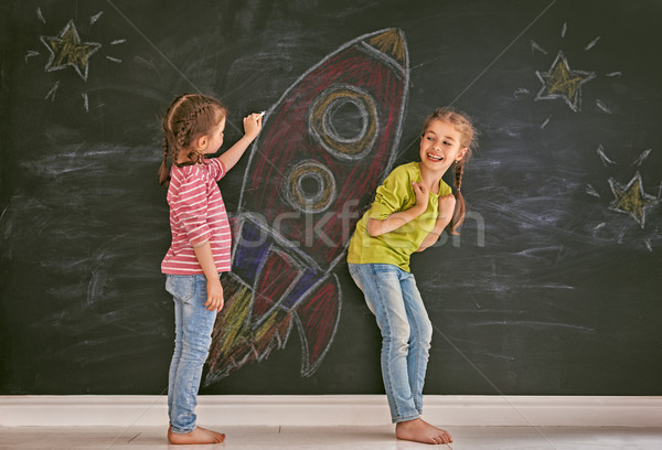 children are drawing rocket Stock photo © choreograph