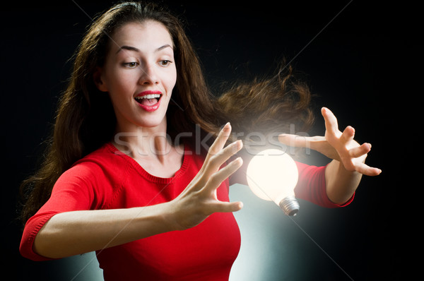 Megvilágított villanykörte szépség hölgy üzlet haj Stock fotó © choreograph