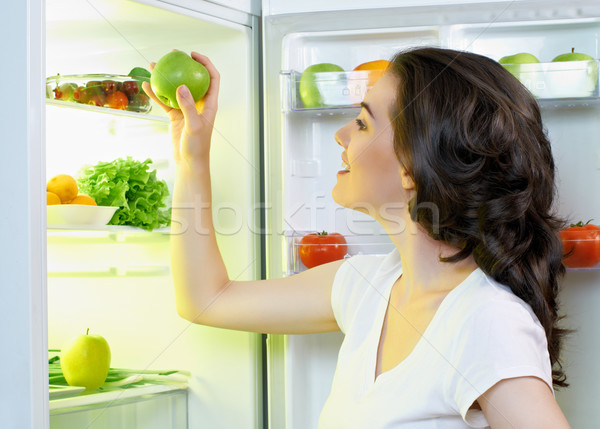 Stock fotó: Hűtőszekrény · étel · éhes · lány · nők · otthon