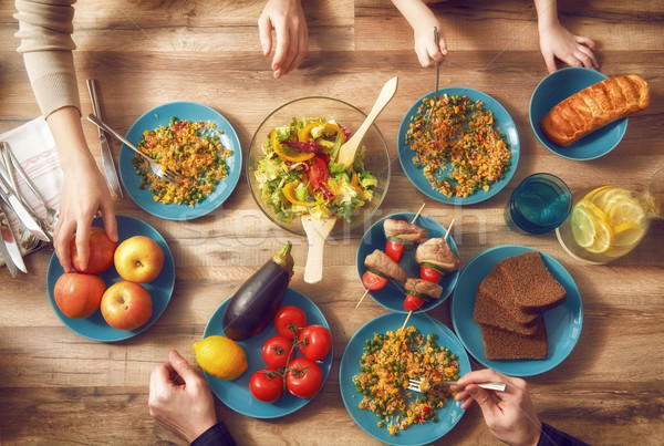 Foto stock: Familia · cena · superior · vista · junto