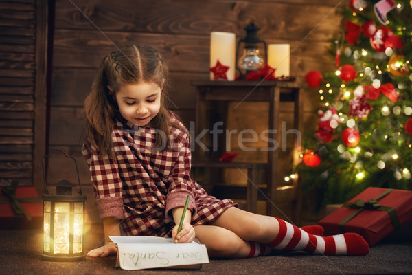 Stock fotó: Lány · levél · mikulás · vidám · karácsony · aranyos