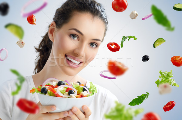 Egészségesen enni étel gyönyörű lány nő száj portré Stock fotó © choreograph